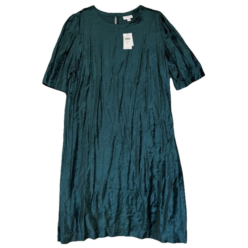 J Jill Dress Women's Large Teal Velvet Shift Prusian Blue Elegant NWT $129‎